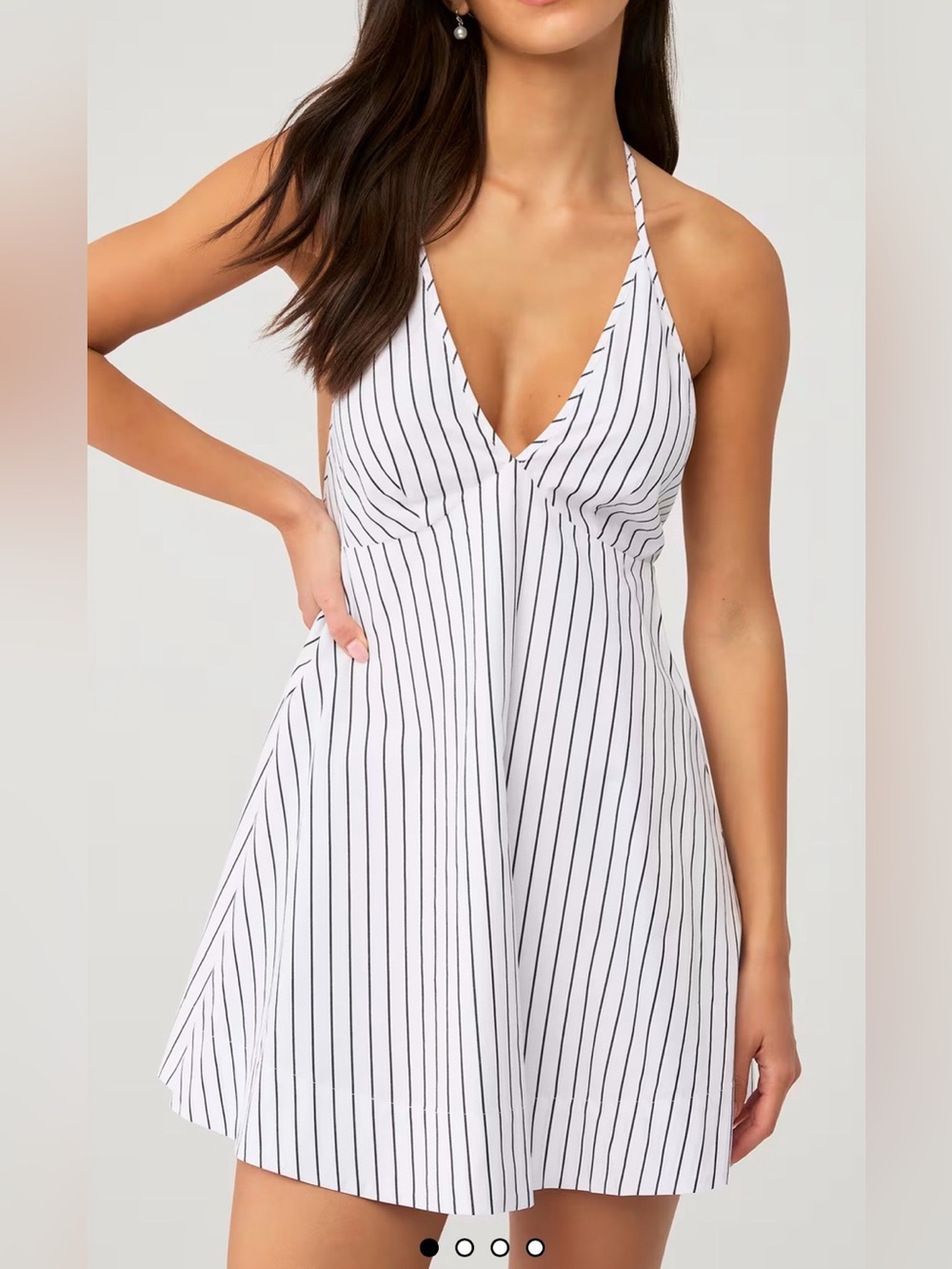 Striped White Halter Sundress with V-Neck